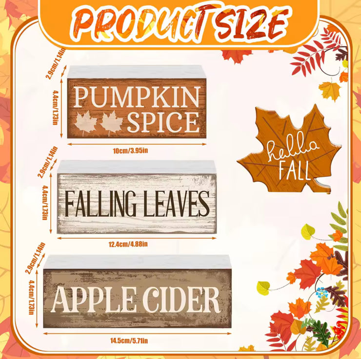 4pcs Wooden Fall Tabletop Decor Maple Leaf Tiered Trays, Rustic Farmhouse Autumn Centerpiece with Block Signs, Christmas Decor